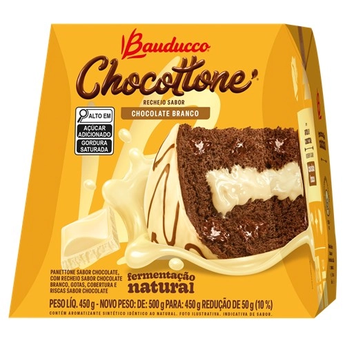 Panettone Chocolate Recheio E Cobertura Chocolate Branco Bauducco Chocottone Caixa 450g