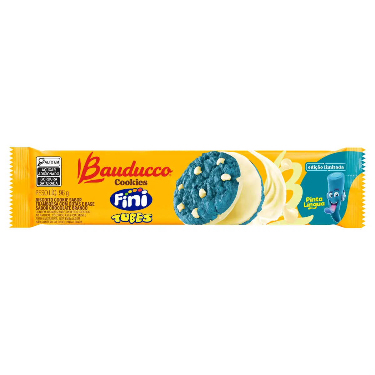 Biscoito Cookie Framboesa Com Gotas E Cobertura Chocolate Branco Fini Tubes Pinta Língua Bauducco Pa