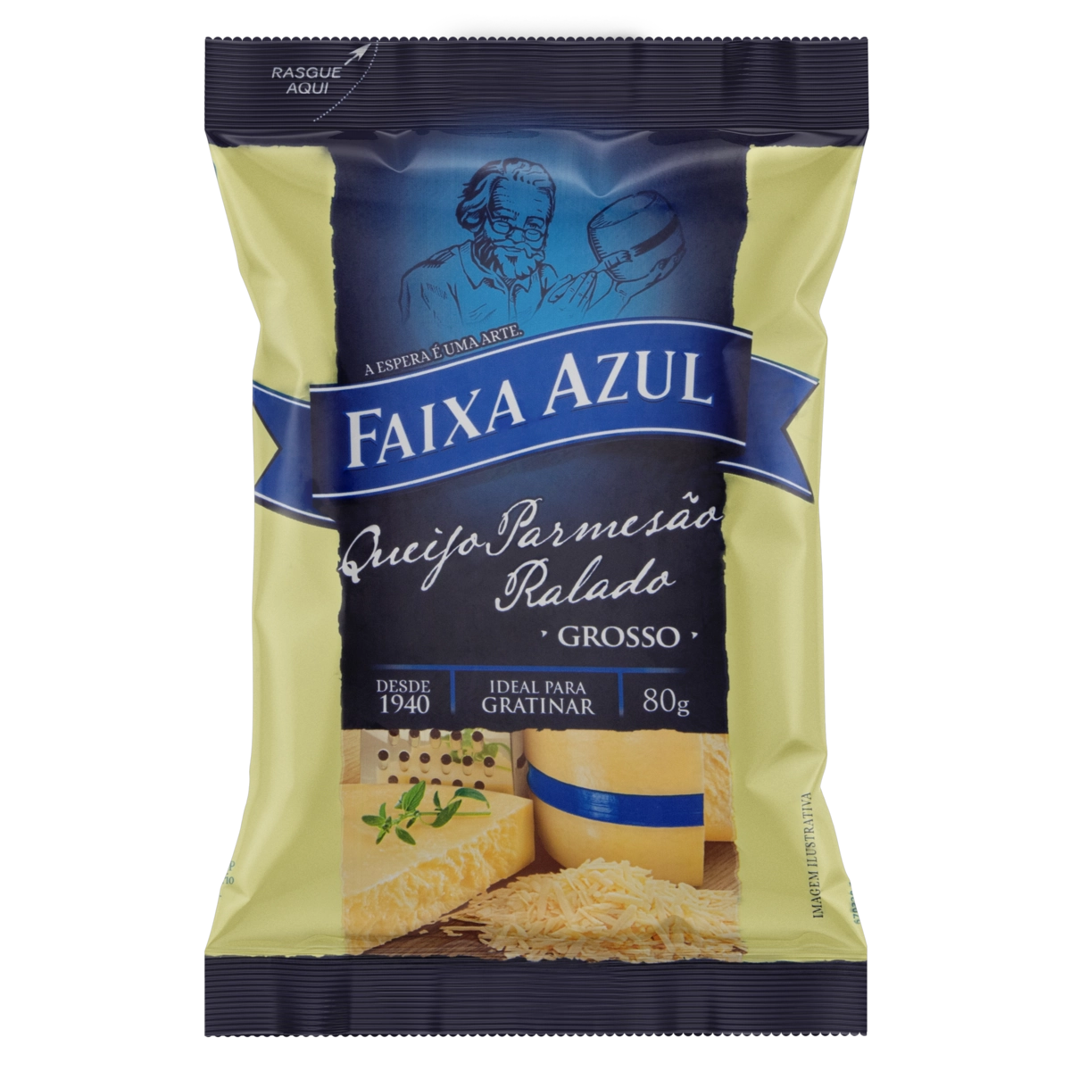 Queijo Parmesão Ralado Grosso Faixa Azul Pacote 80g