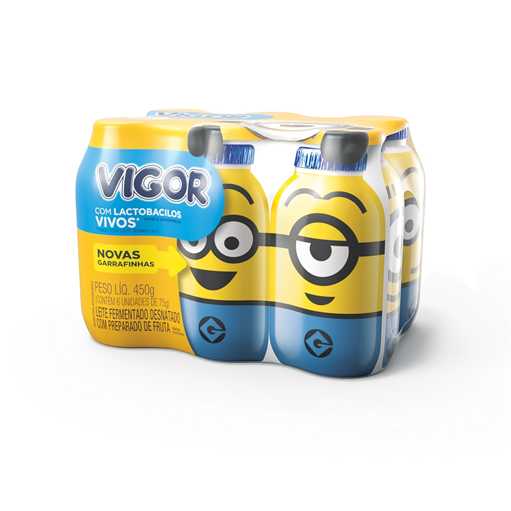 Pack Leite Fermentado Desnatado Minions Vigor Frasco 450g 6 Unidades