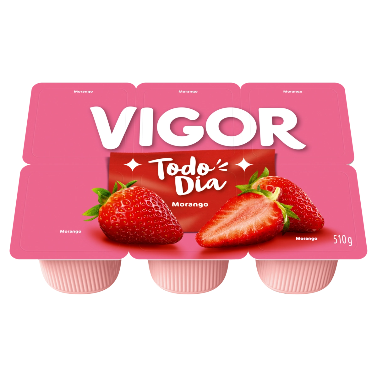 Bebida Láctea Fermentada Morango Vigor Todo Dia Bandeja 510g 6 Unidades