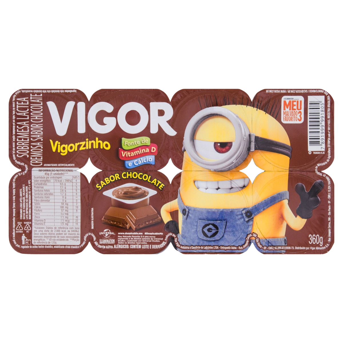 Sobremesa Láctea Chocolate Minions Vigor Bandeja 320g 8 Unidades