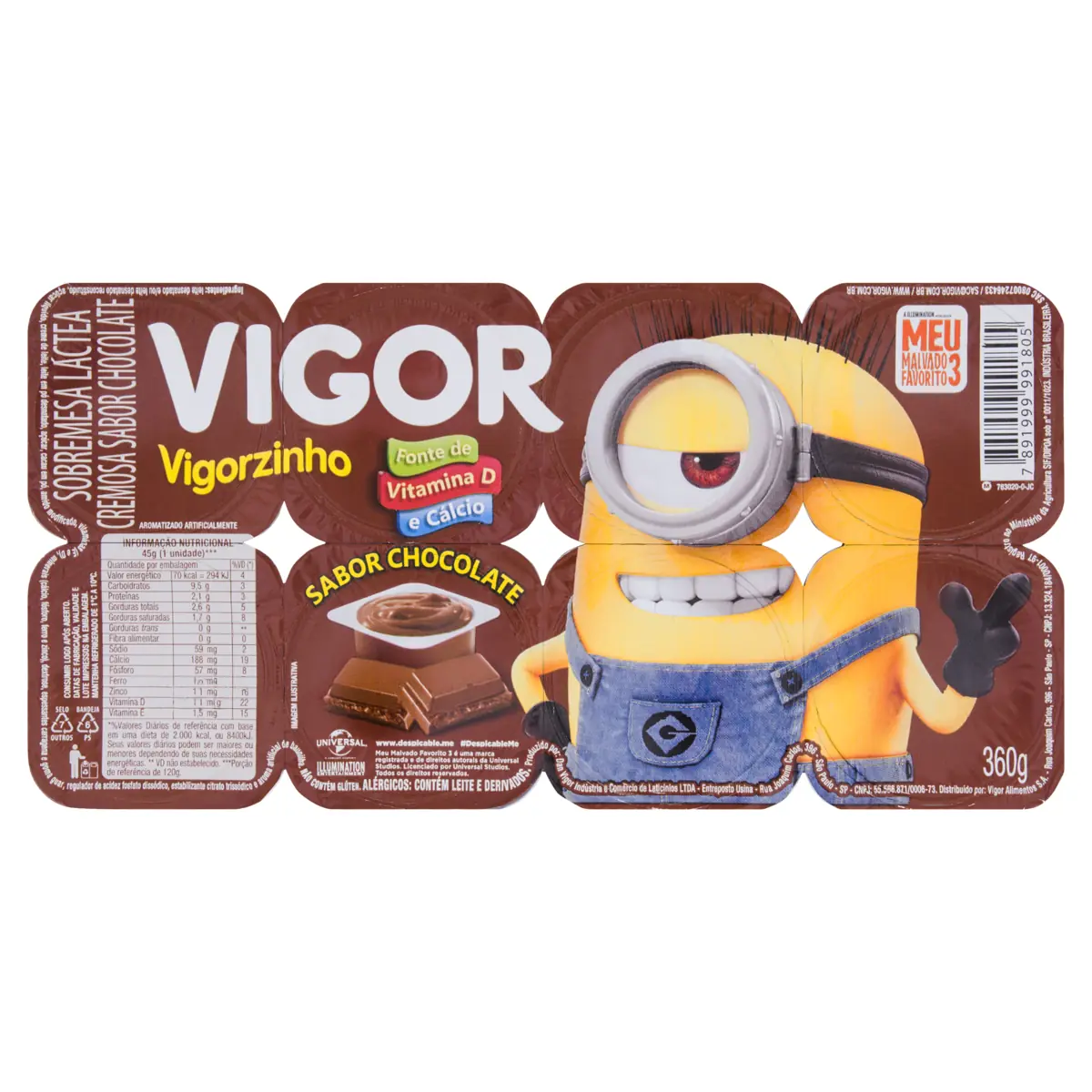 Sobremesa Láctea Chocolate Minions Vigor Bandeja 320g 8 Unidades