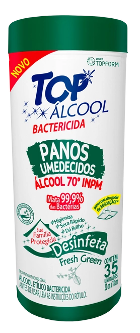 Pano Umedecido Com álcool 70° Inpm Eucalipto Top álcool Pote 35 Unidades