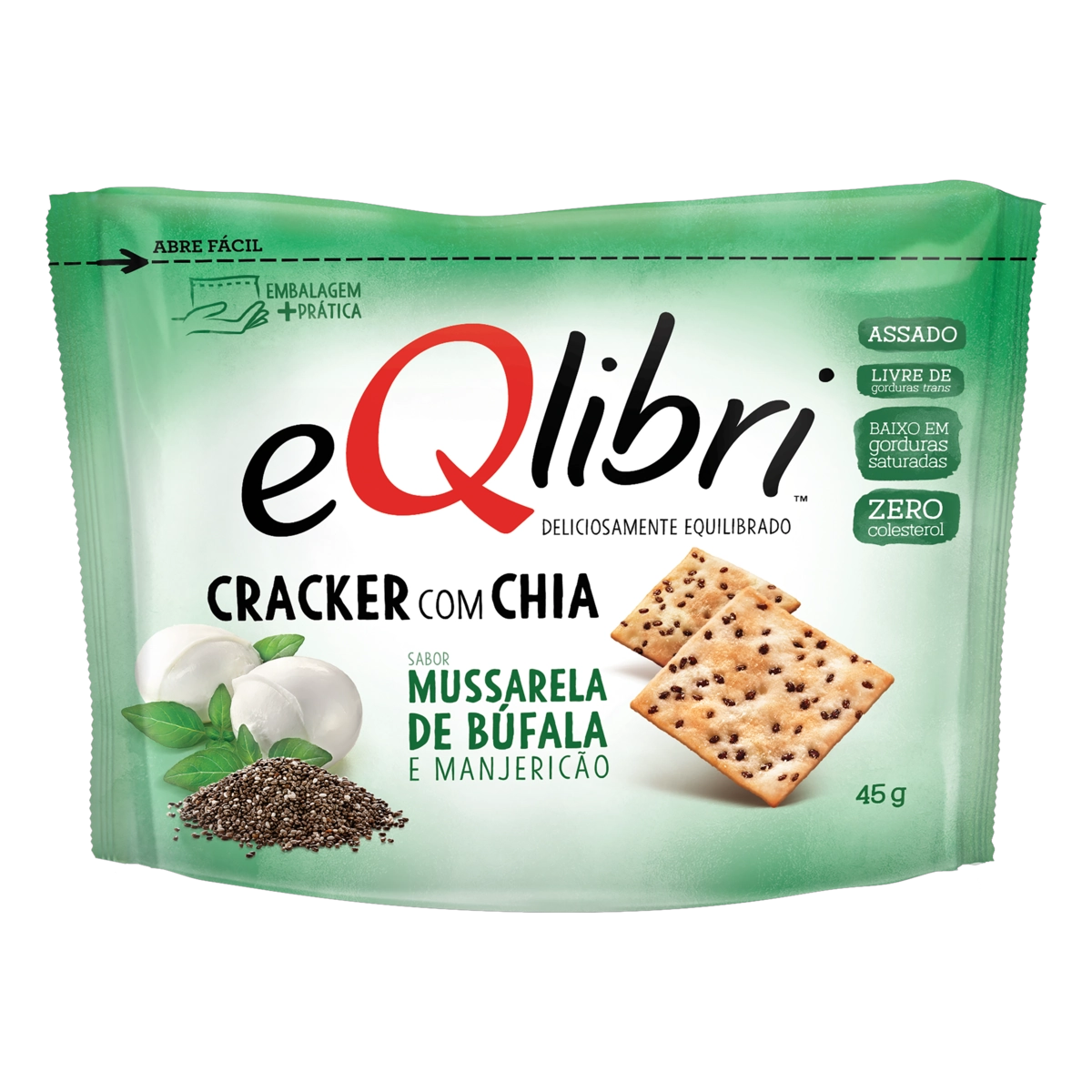 Biscoito Cracker Com Chia Mussarela De Búfala E Manjericão Eqlibri Pacote 45g