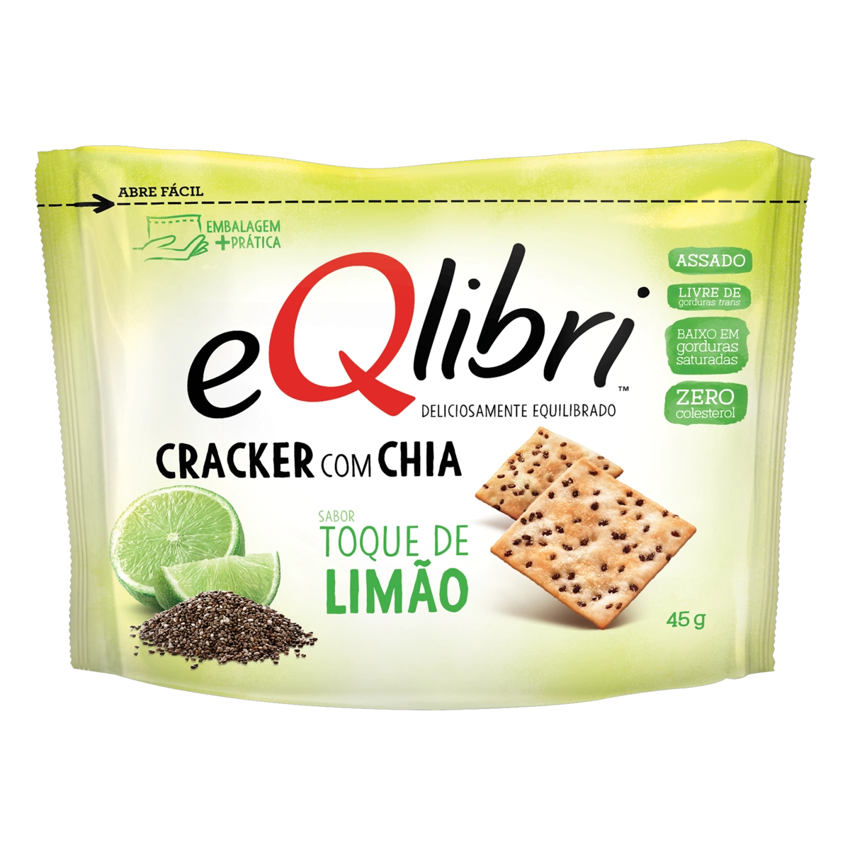 Biscoito Cracker Com Chia Toque De Limão Eqlibri Pacote 45g