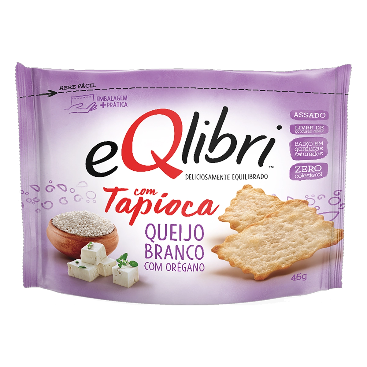 Biscoito Cracker Com Tapioca Queijo Branco Com Orégano Eqlibri Pacote 45g