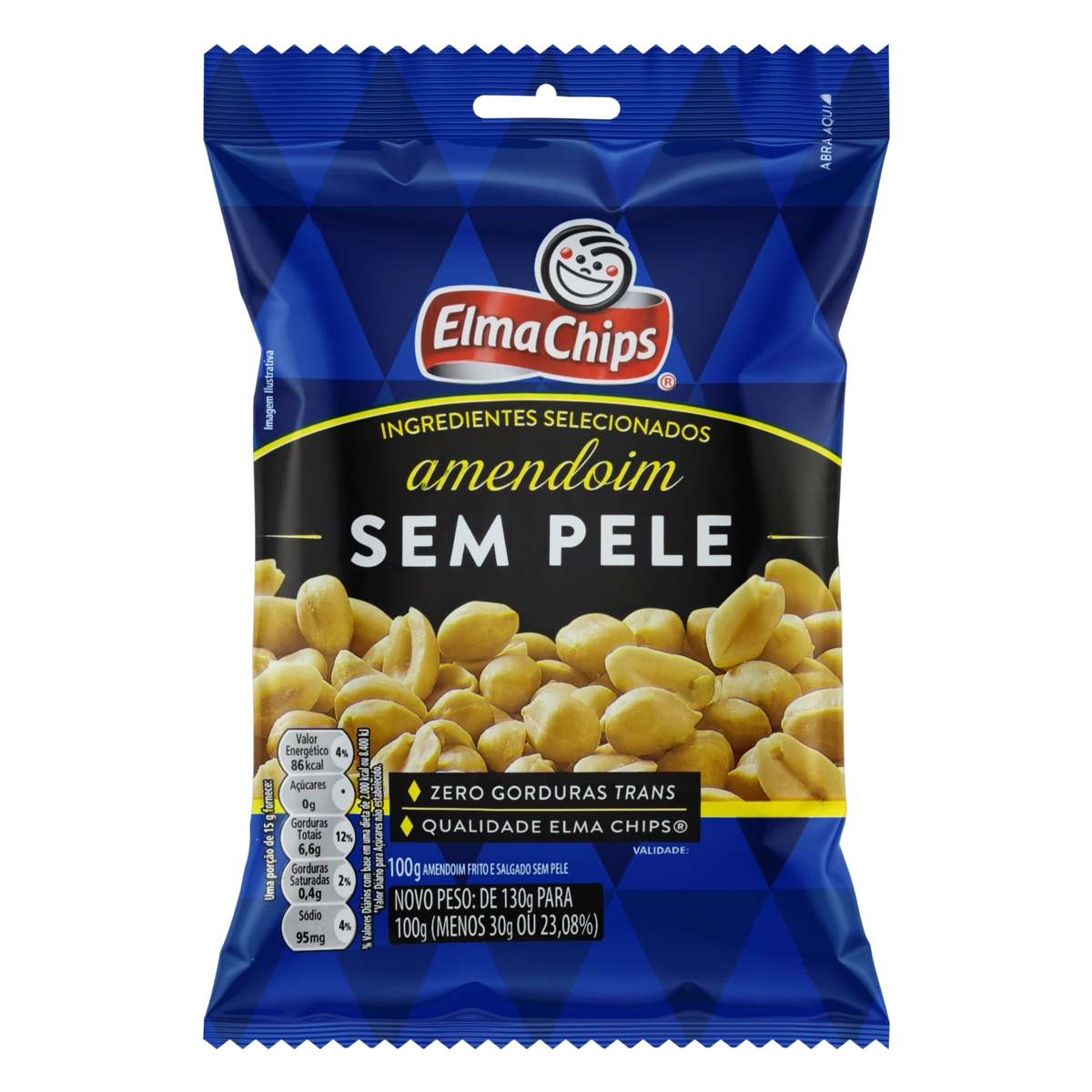 Amendoim Frito Salgado Sem Pele Elma Chips Pacote 100g