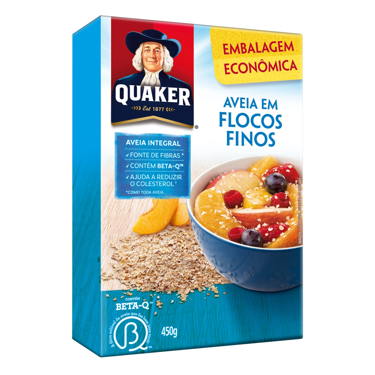 Aveia Em Flocos Finos Quaker Caixa 450g Embalagem Econômica