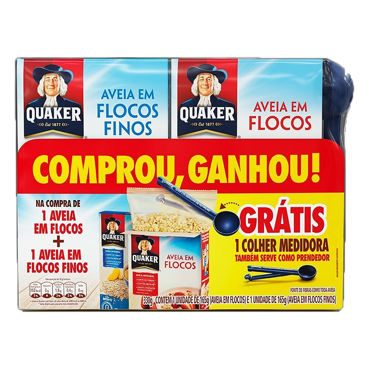 Kit Aveia Em Flocos Aveia Em Flocos Finos Quaker 165g Cada Grátis 1 Colher Medidora
