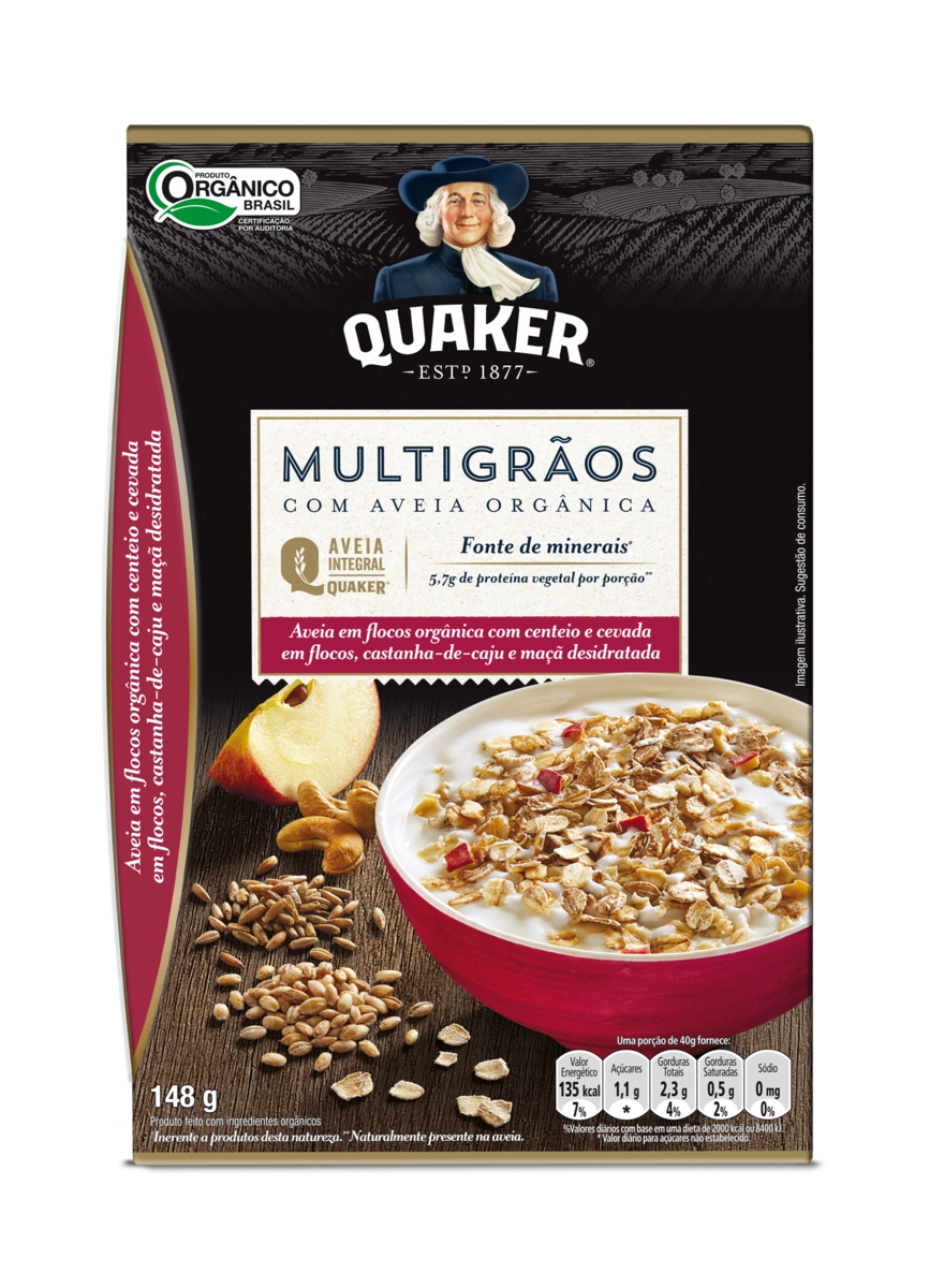 Aveia Orgânica Em Flocos Multigrãos Quaker Caixa 148g
