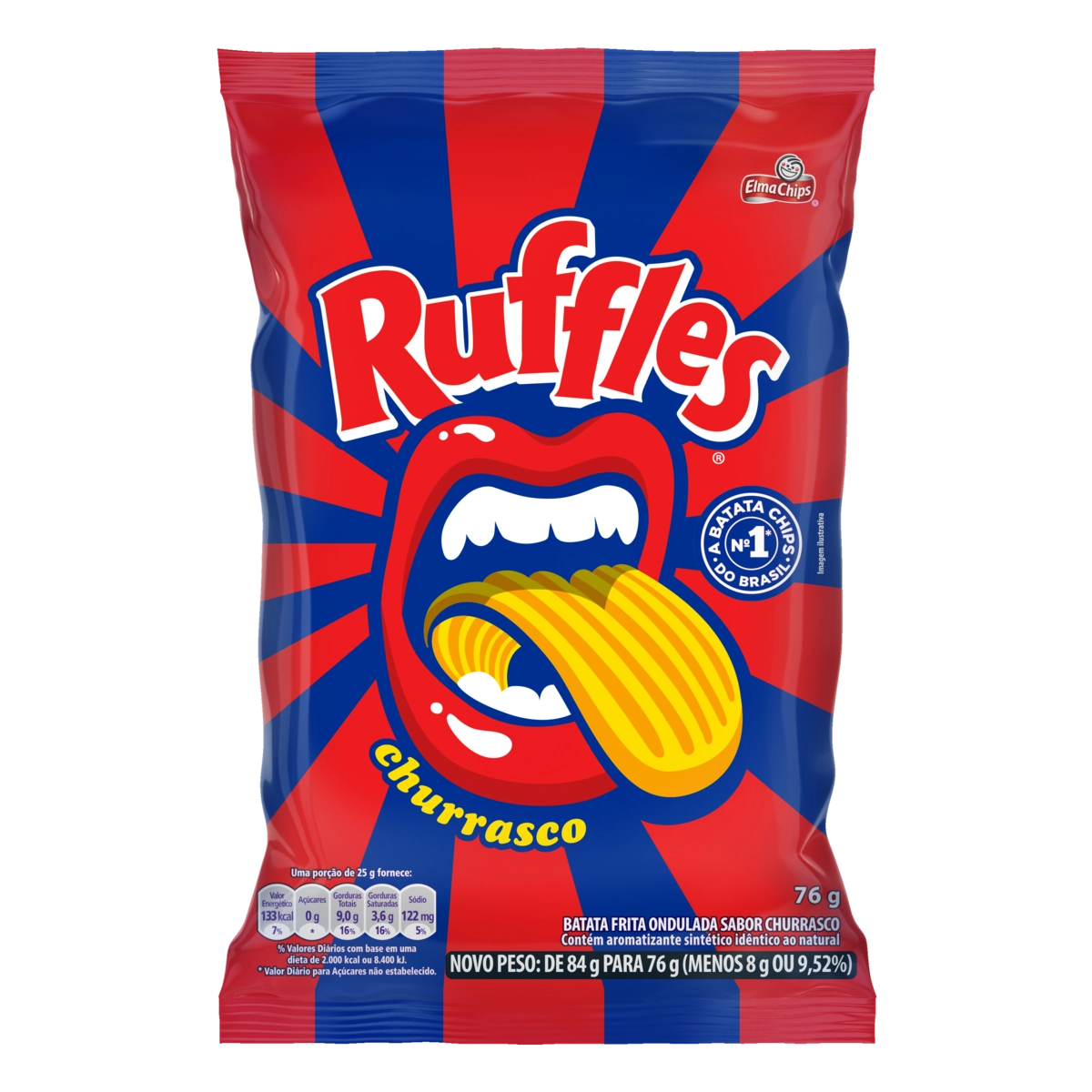 Batata Frita Ondulada Churrasco Elma Chips Ruffles Pacote 76g