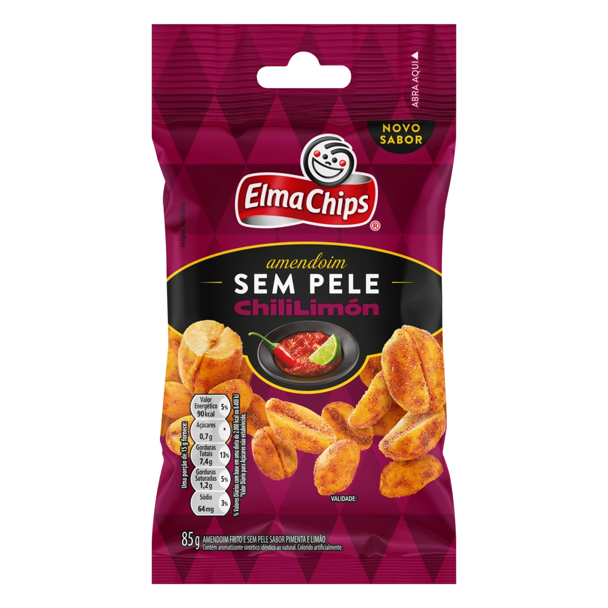 Amendoim Frito Sem Pele Chili Limón Elma Chips Pacote 85g