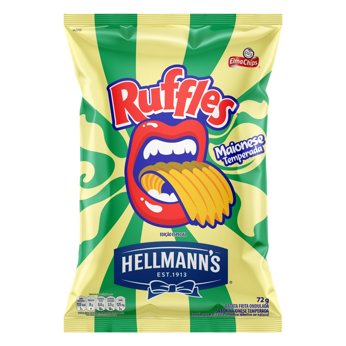 Batata Frita Ondulada Hellmanns Temperada Elma Chips Ruffles Pacote 72g