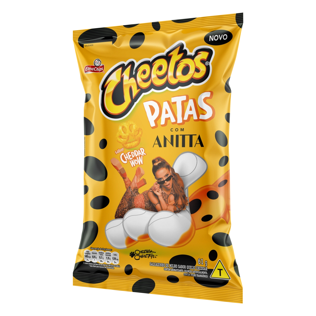 Salgadinho De Milho Patas Cheddar Wow Elma Chips Cheetos Pacote 61g