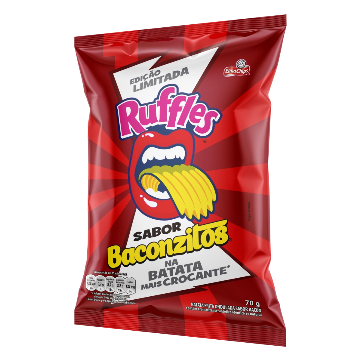 Batata Frita Ondulada Baconzitos Elma Chips Ruffles Pacote 70g