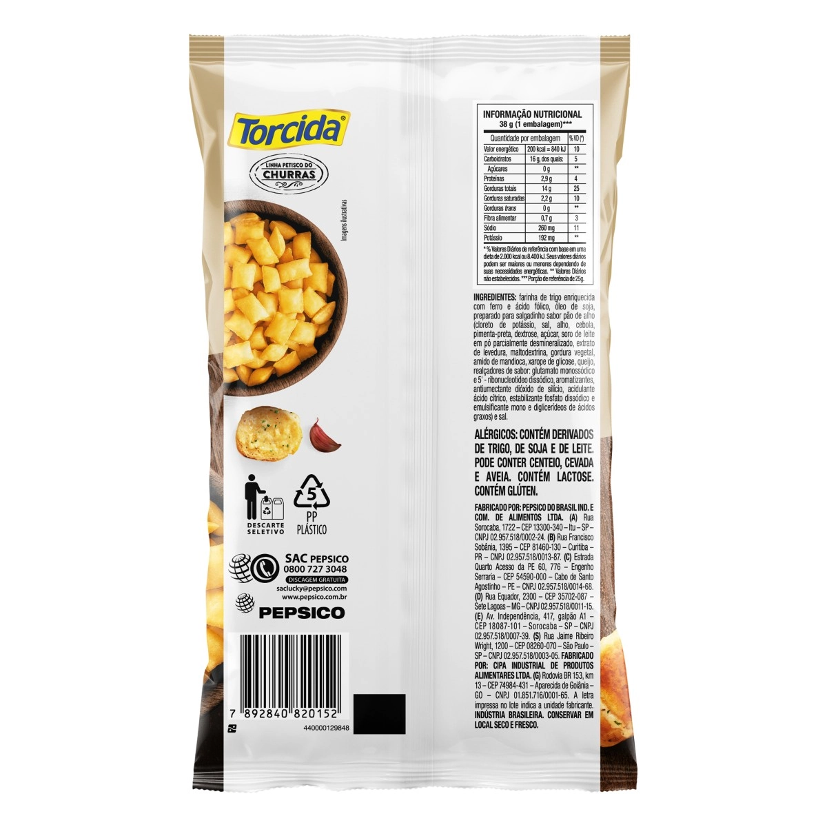 Salgadinho De Trigo Pão De Alho Torcida Churras Pacote 38g