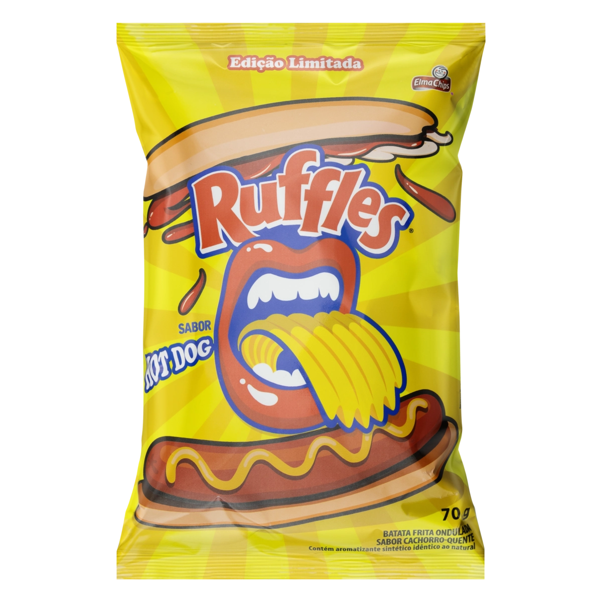 Batata Frita Ondulada Hot Dog Elma Chips Ruffles Pacote 70g
