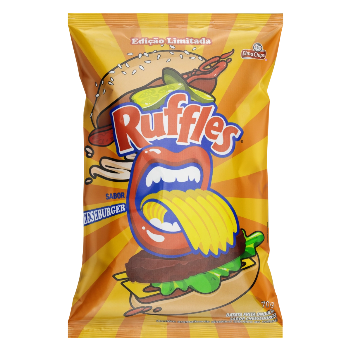 Batata Frita Ondulada Cheeseburger Elma Chips Ruffles Pacote 70g