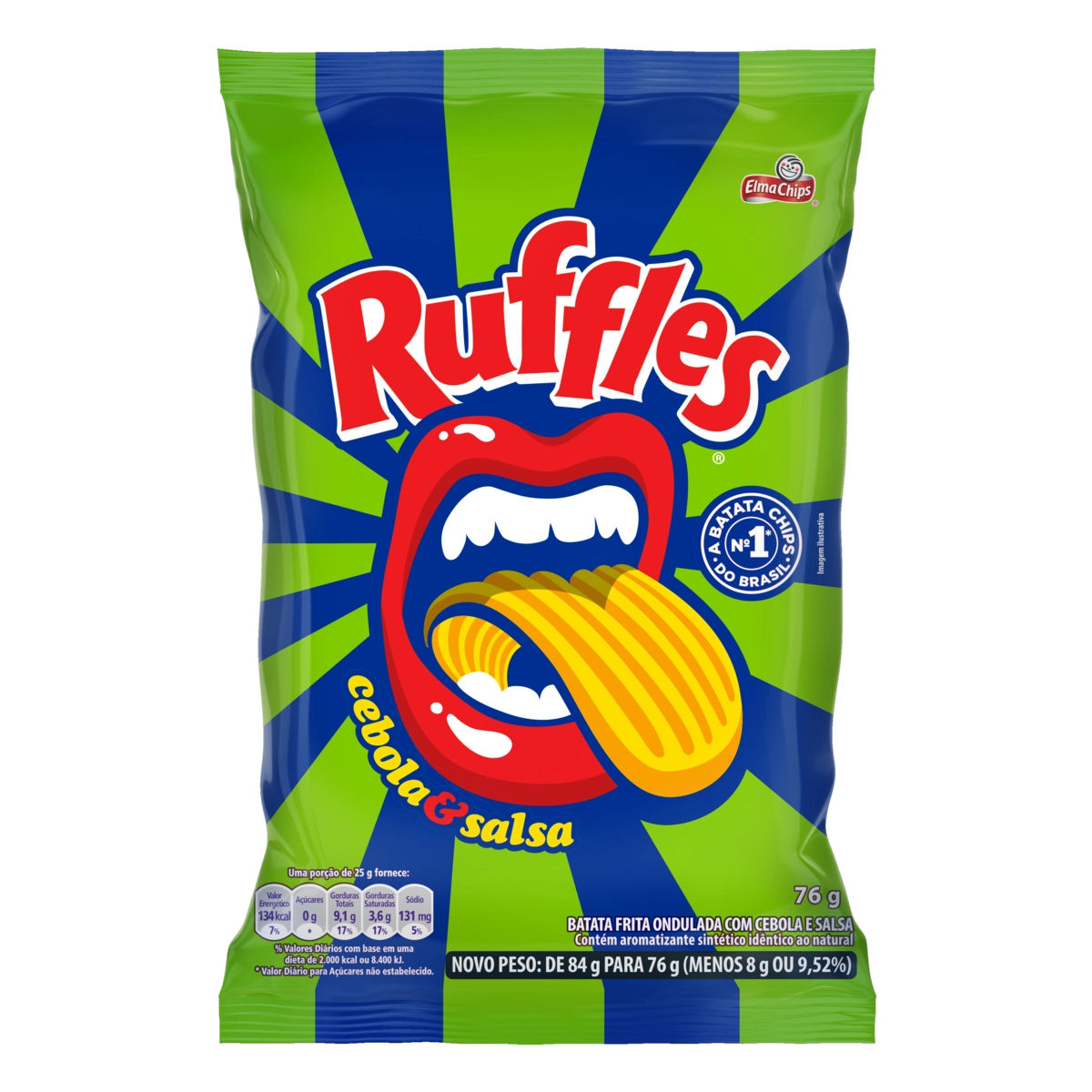 Batata Frita Ondulada Cebola E Salsa Elma Chips Ruffles Pacote 76g