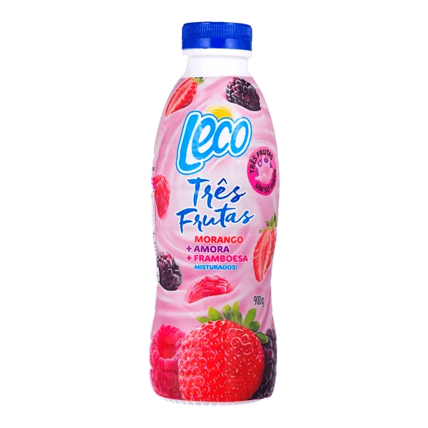 Bebida Láctea Fermentada Morango, Amora E Framboesa Leco Três Frutas Garrafa 900g