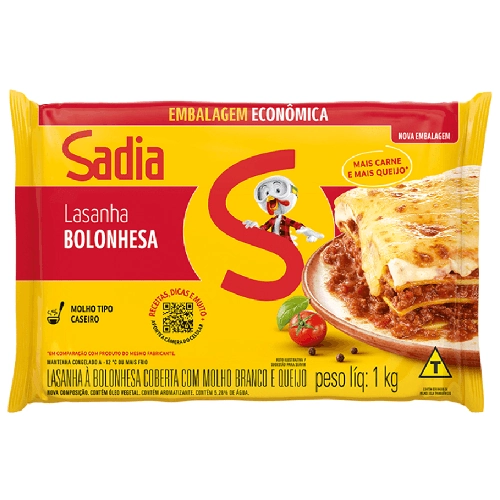 Lasanha Bolonhesa Sadia Pacote 1kg Embalagem Econômica