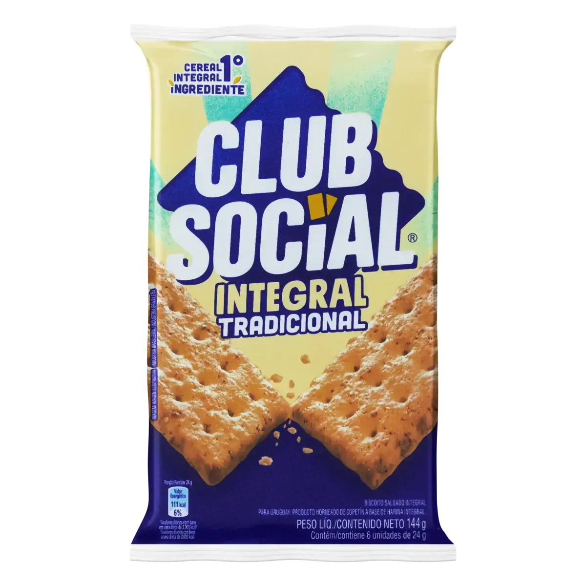 Pack Biscoito Integral Tradicional Club Social Pacote 144g 6 Unidades