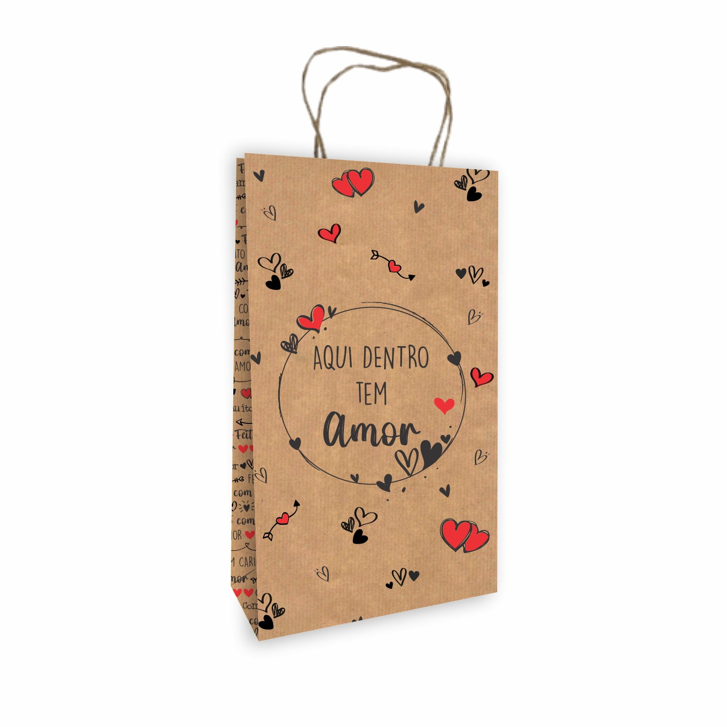 Sacola Kraft Aqui Dentro Tem Amor 32cmx18cmx8,5xm Un