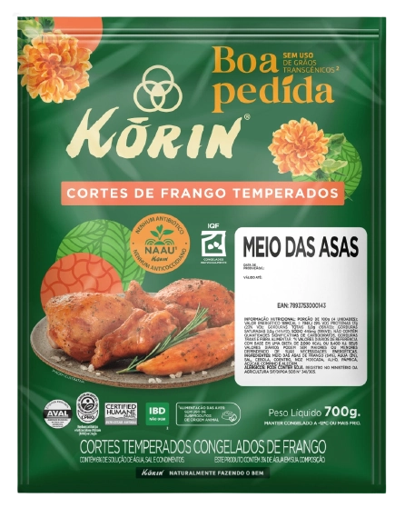 Meio Da Asa De Frango Congelada Temperada Korin Boa Pedida 700g