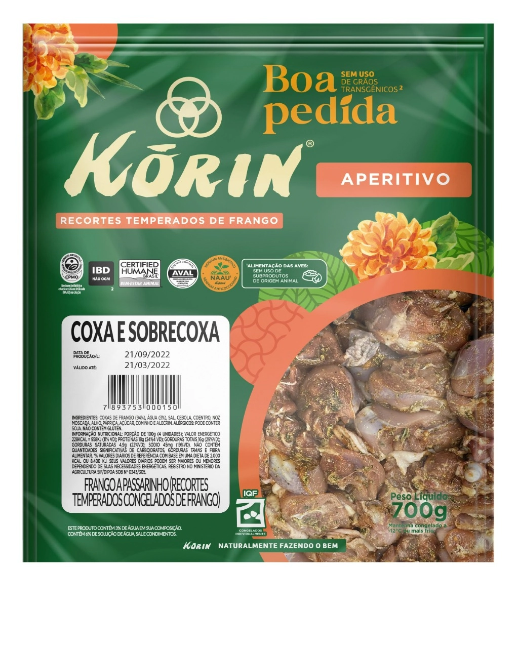 Coxa E Sobrecoxa De Frango Congelado Temperado Korin Boa Pedida 700g