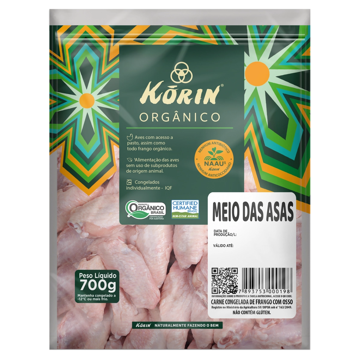 Meio Da Asa De Frango Congelada Orgânico Korin 700g