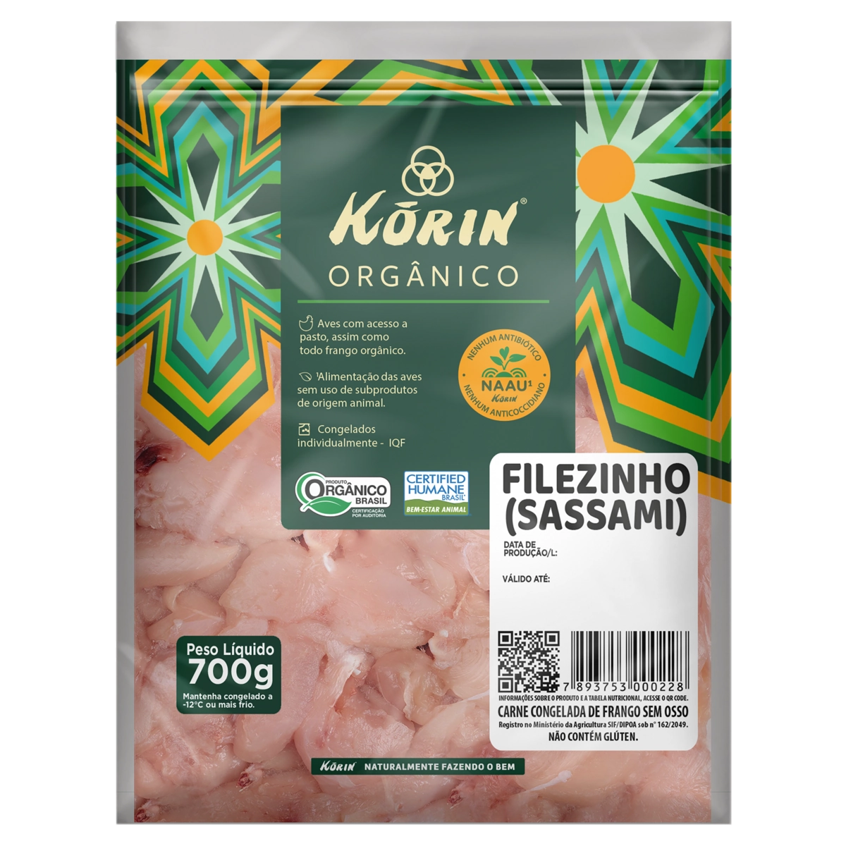 Filezinho Sassami De Frango Congelado Orgânico Sem Osso Korin 700g