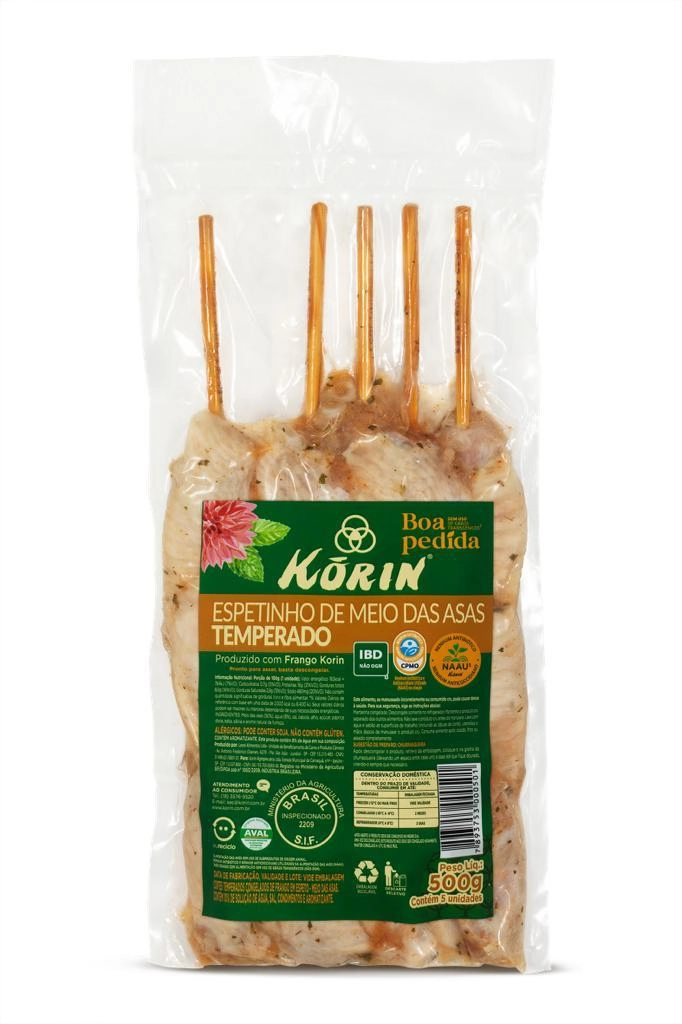 Meio Da Asa De Frango Em Espeto Congelado Temperado Korin Boa Pedida 500g 5 Unidades