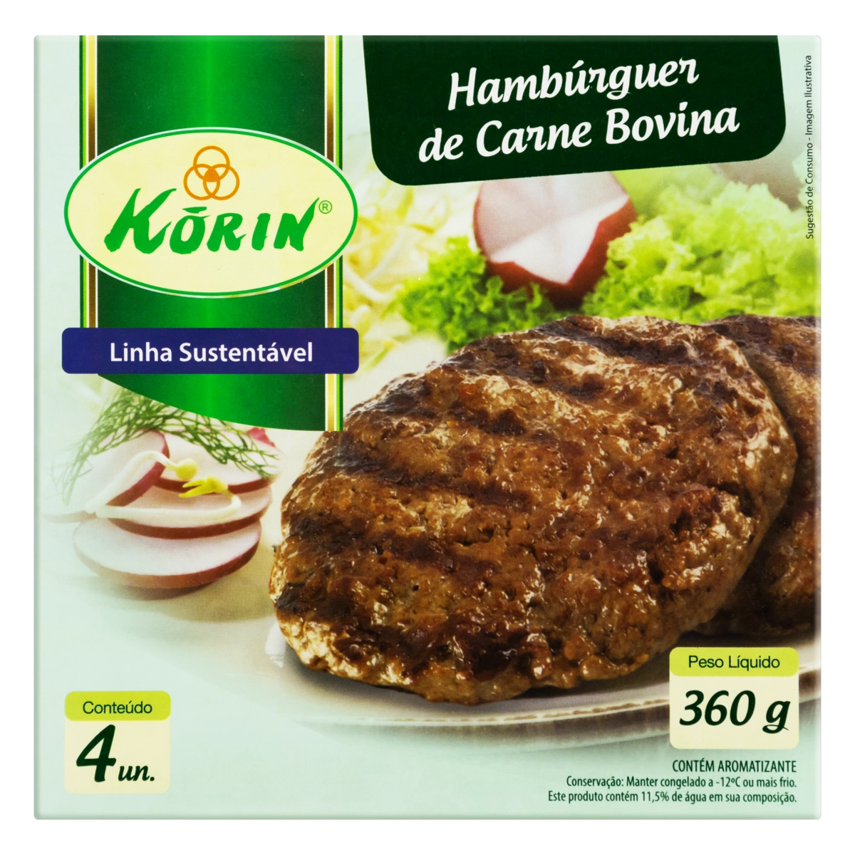 Hambúrguer De Carne Bovina Korin Sustentável Caixa 360g 4 Unidades
