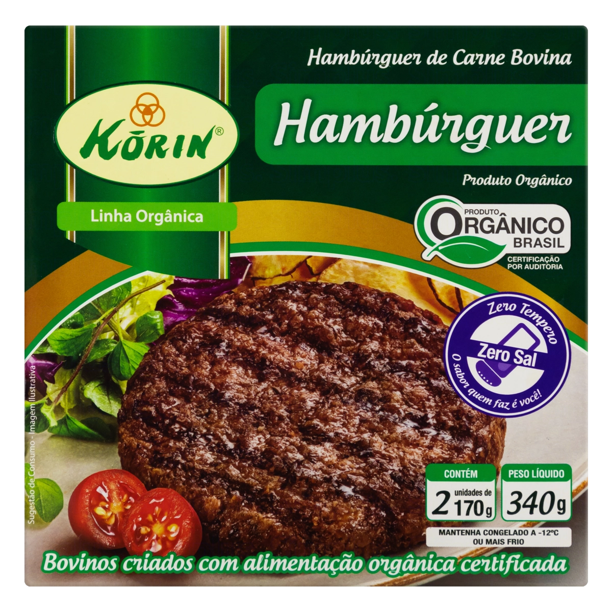 Hambúrguer De Carne Bovina Orgânico Korin Caixa 340g 2 Unidades