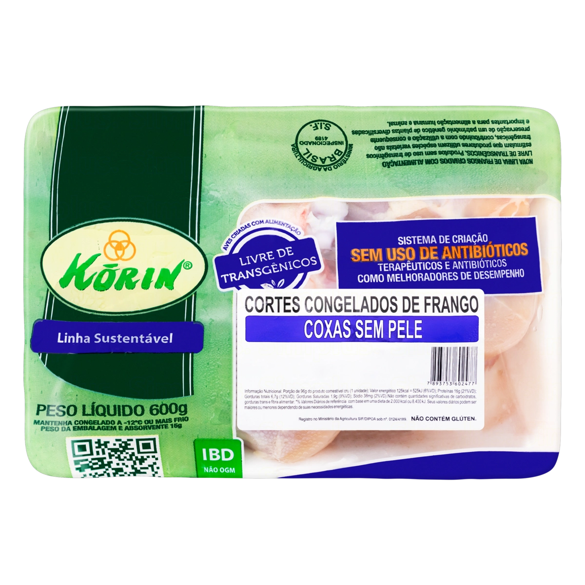 Coxa De Frango Congelada Sem Pele Korin Sustentável Livre De Transgênicos 600g