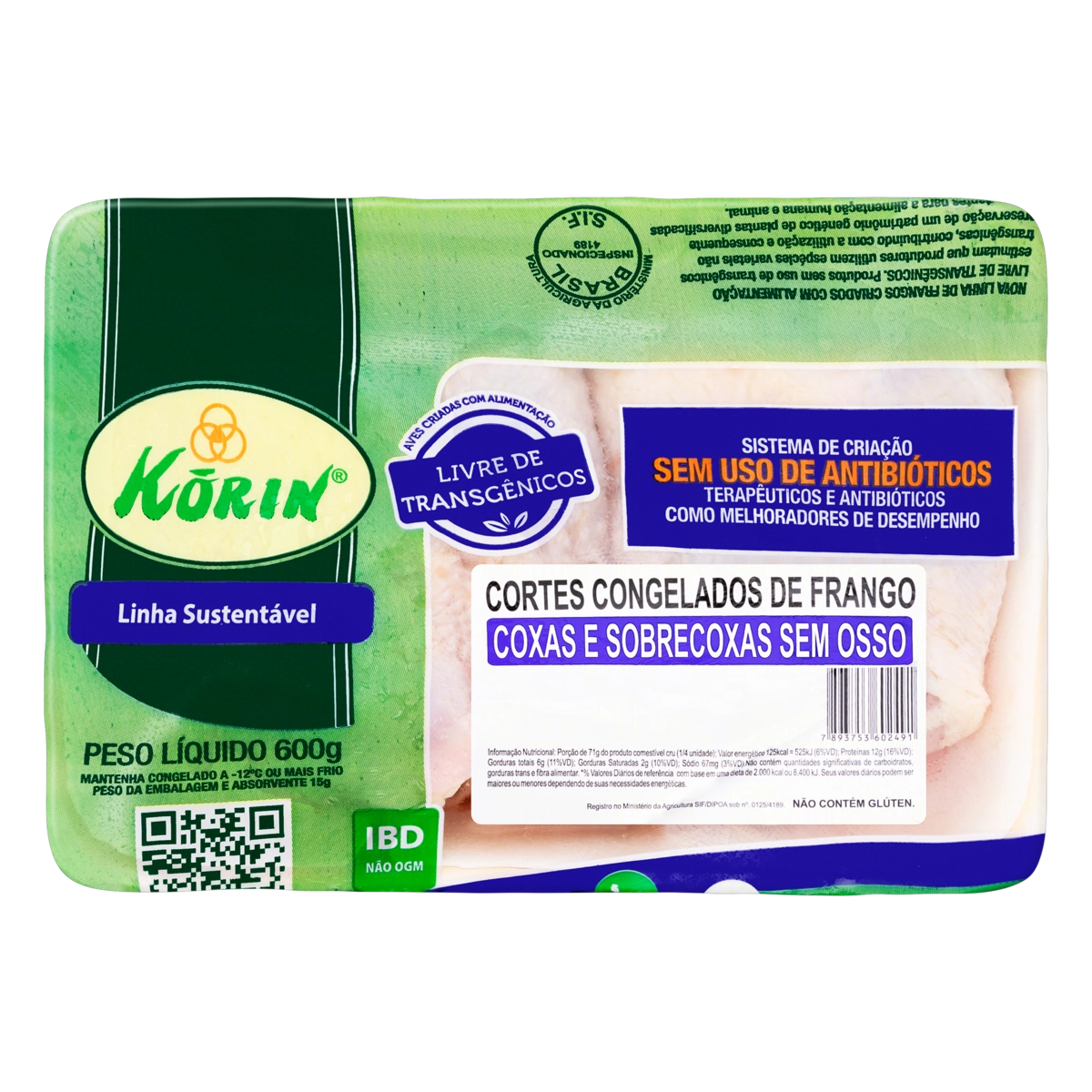 Coxa Com Sobrecoxa De Frango Congelada Sem Osso Korin Sustentável Livre De Transgênicos 600g