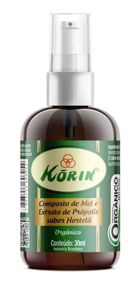 Composto De Mel E Extrato De Própolis Orgânico Hortelã Korin Frasco 30ml