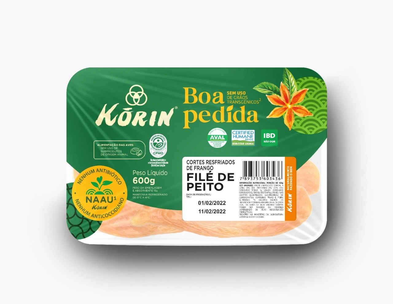 Filé De Peito De Frango Resfriado Sem Osso Korin Sustentável Livre De Transgênicos 600g