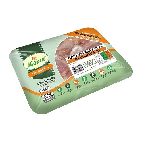 Sobrecoxa De Frango Resfriada Sem Pele Korin Livre De Transgênicos 600g