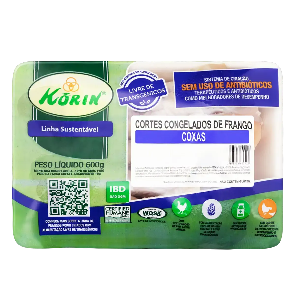 Coxa De Frango Congelada Korin Sustentável Livre De Transgênicos 600g