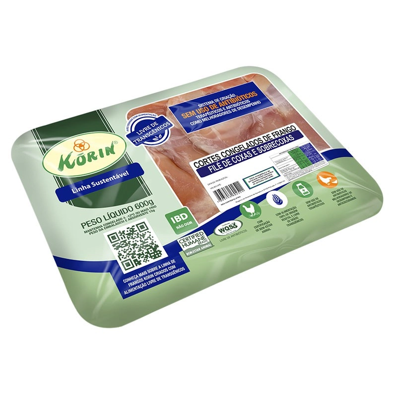 Filé De Coxa E Sobrecoxa De Frango Resfriado Sem Osso Korin Sustentável Livre De Transgênicos 600g