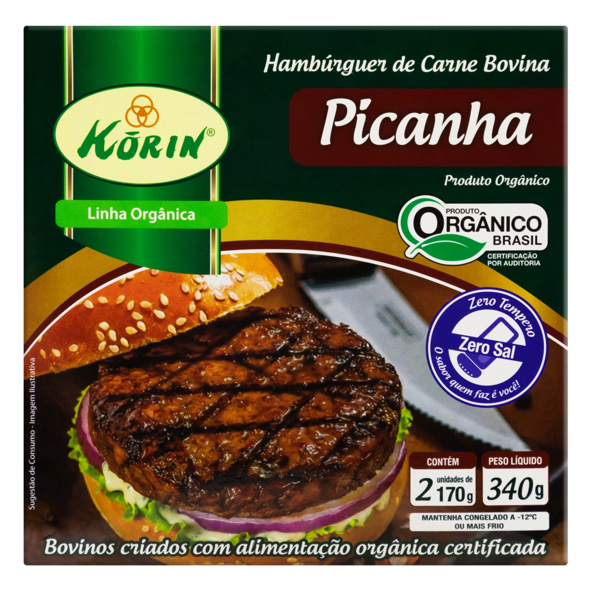 Hambúrguer De Carne Bovina Picanha Orgânico Korin Caixa 340g 2 Unidades