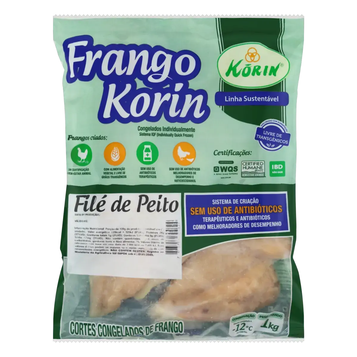 Filé De Peito De Frango Congelado Sem Osso Korin Sustentável Livre De Transgênicos 1kg