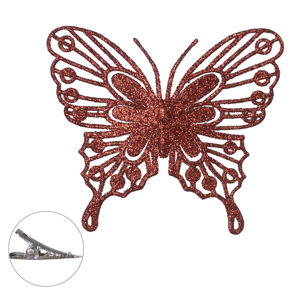 Enfeite Natal Borboleta Clip C/3 Und Verm 12cm 44000002