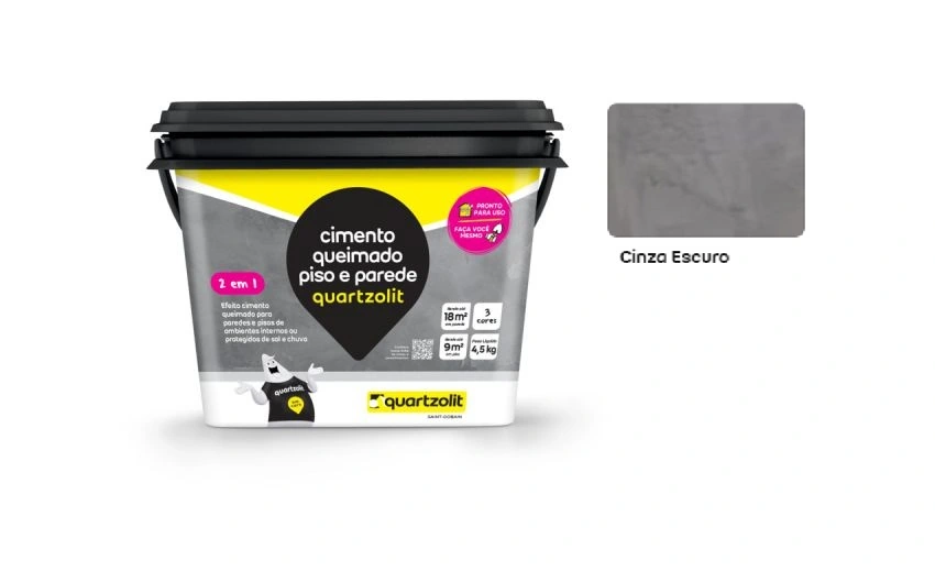 Cimento Queimado Para Piso E Parede Quartzolit - 4,5kg CINZA ESCURO