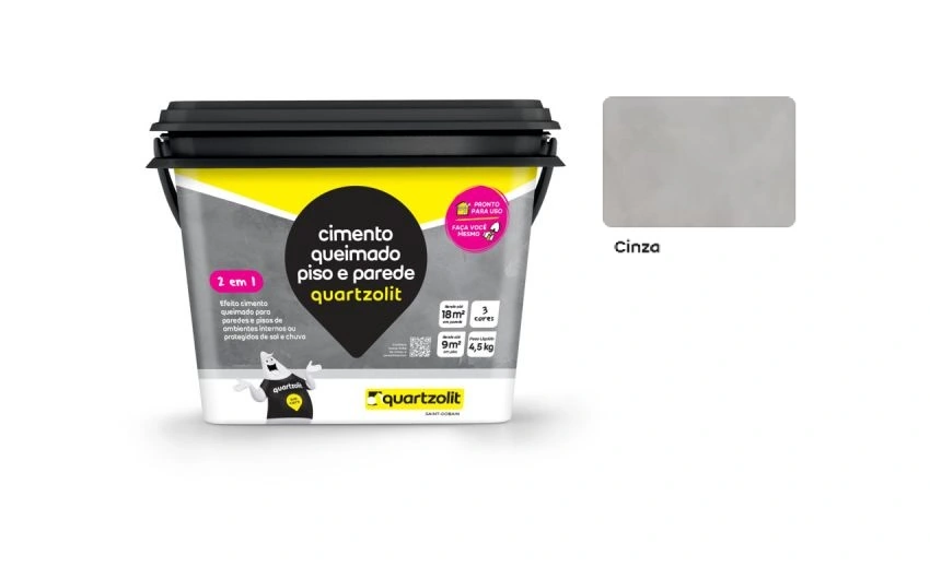 Cimento Queimado Para Piso E Parede Quartzolit - 4,5kg CINZA