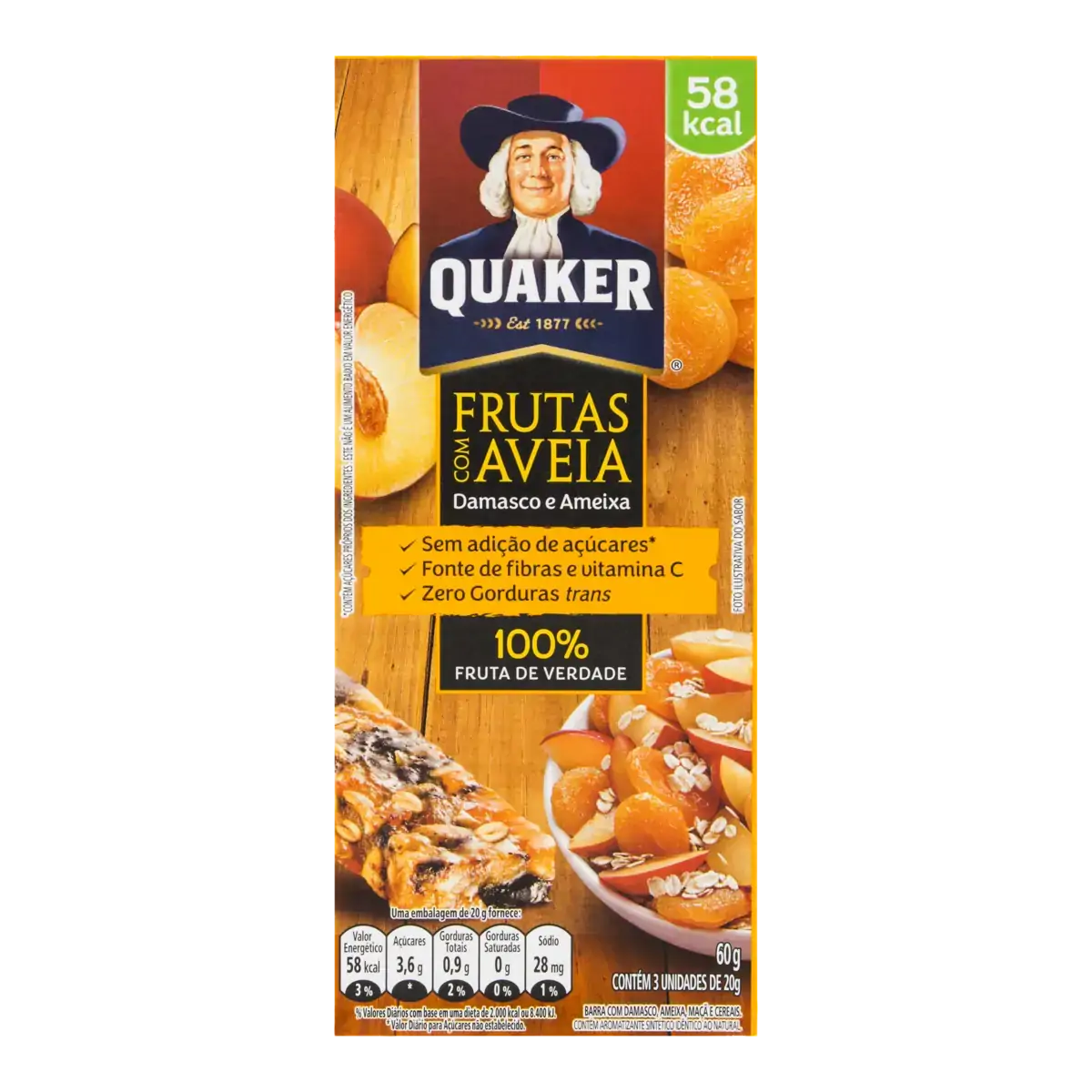 Pack Barra De Cereal Damasco, Ameixa E Maçã Quaker Caixa 60g 3 Unidades