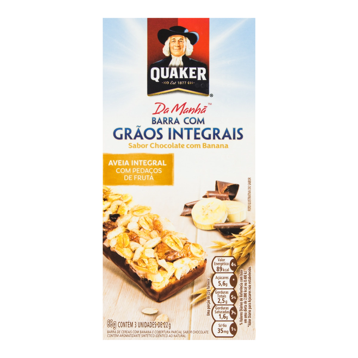 Pack Barra De Cereal Banana Cobertura Chocolate Quaker Caixa 66g 3 Unidades