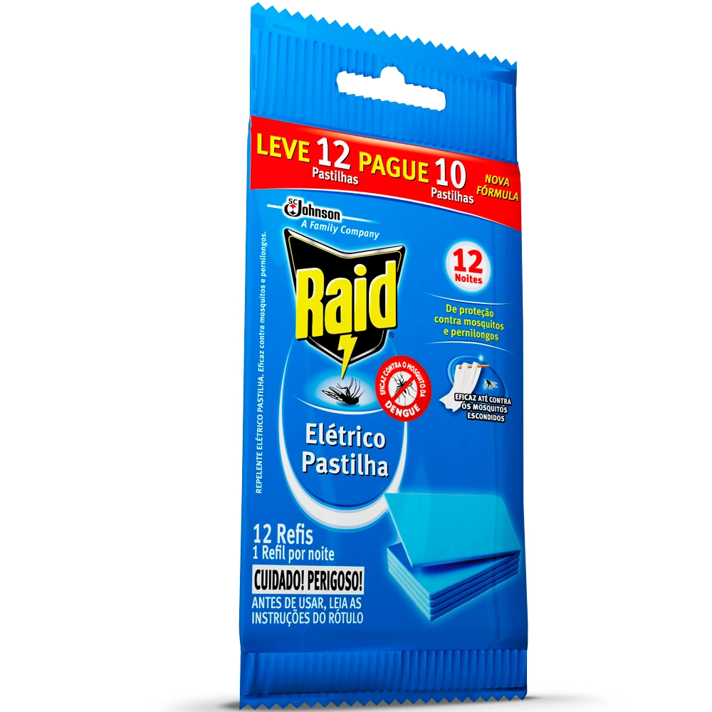 Repelente Pastilha Elétrico 12 Noites Raid Pacote Leve 12 Pague 10 Unidades Refil